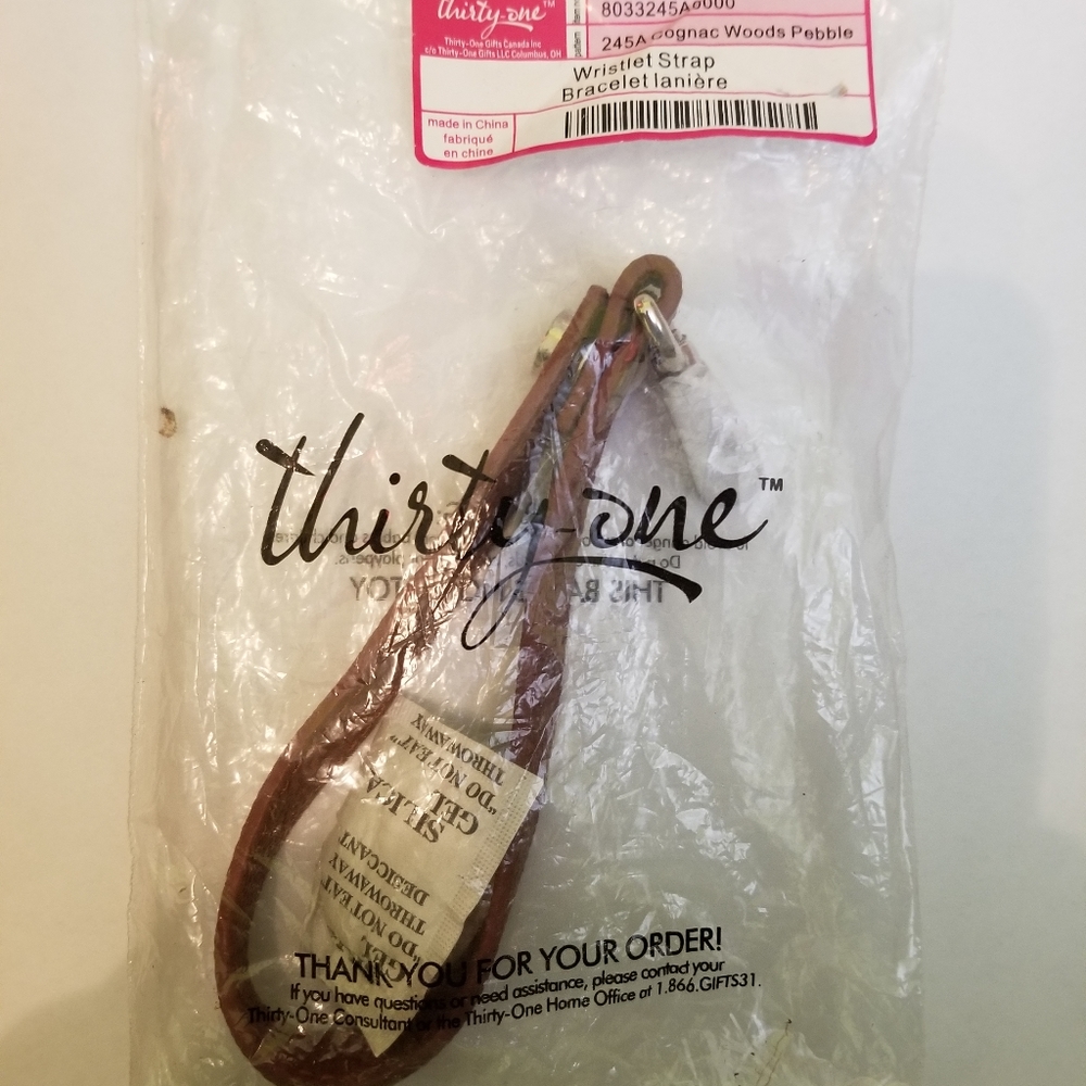 New Thirty One Wristlet Strap in Cognac Woods